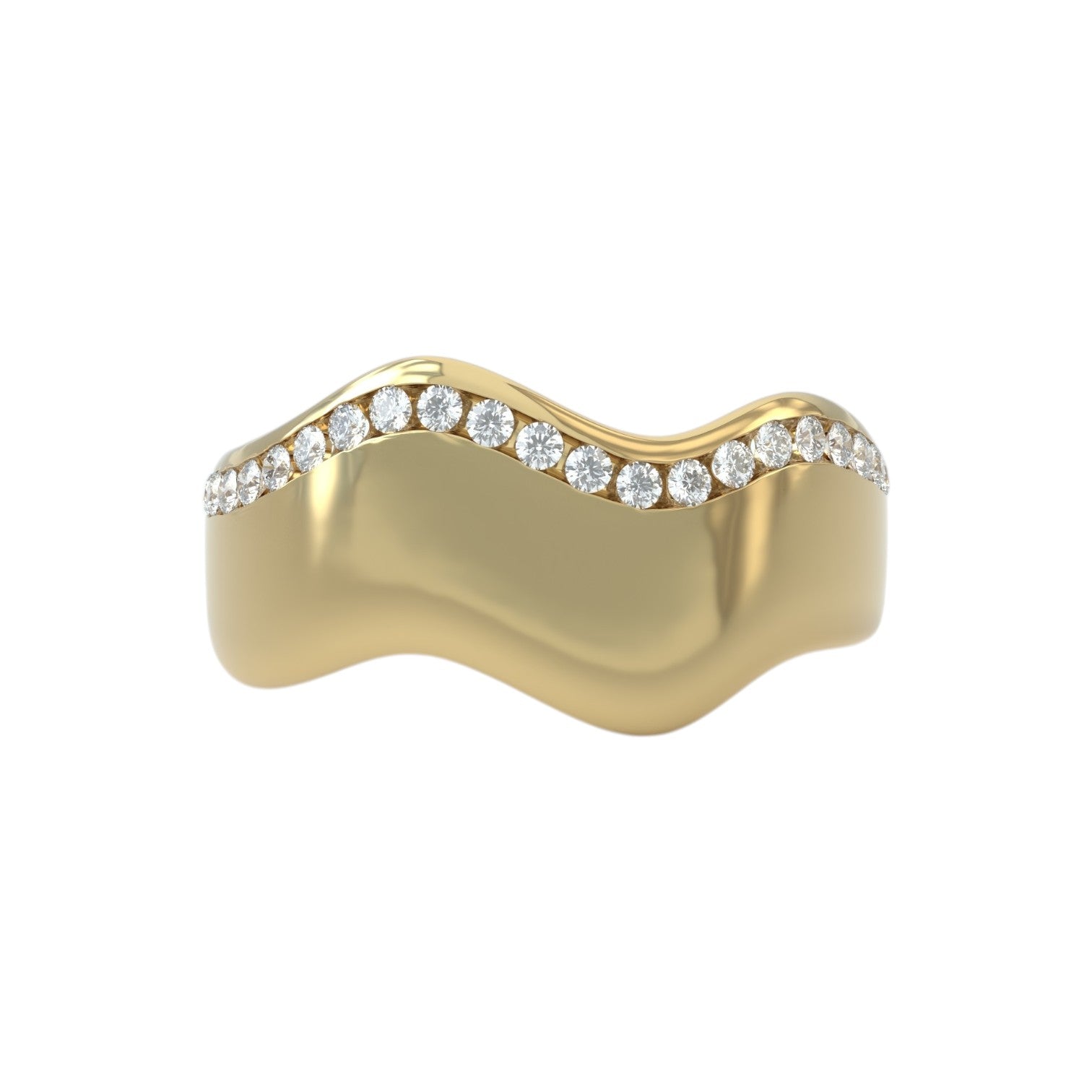 Wavy gold diamond ring top view closed up for details