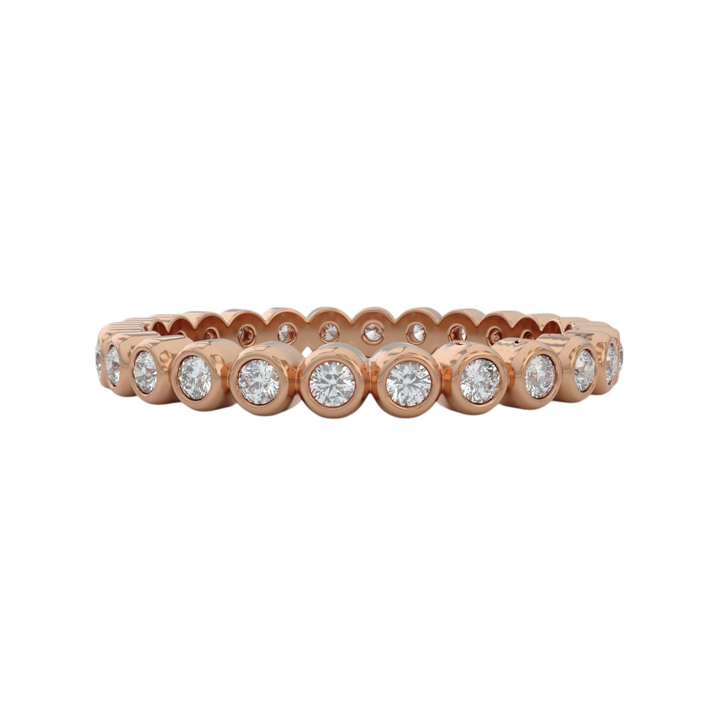1.5mm bezel diamond wedding band in 14K rose gold with full circle design