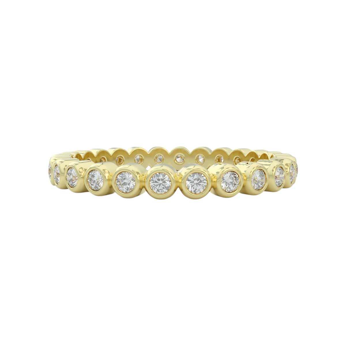 1.5mm bezel-set diamond eternity wedding band in 14K yellow gold