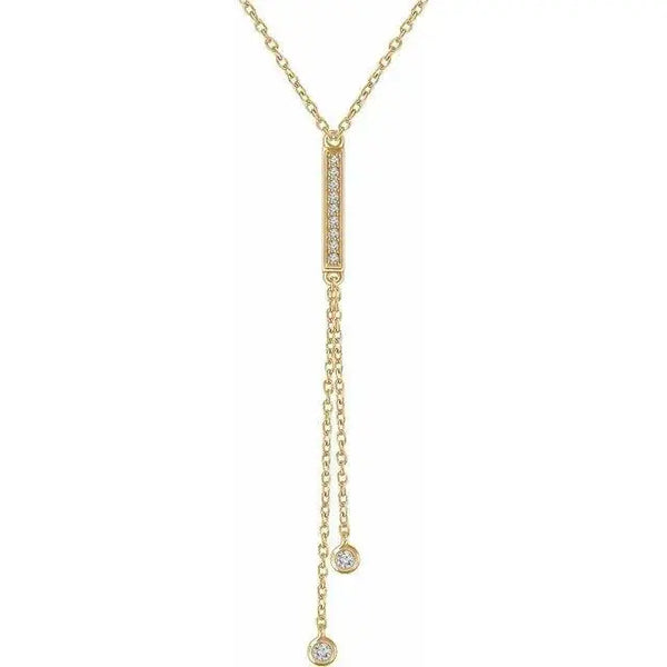 14K Gold Diamond Y Necklace – 1/10 Carat Lariat Pendant