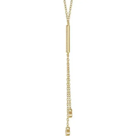 Close-up of Y-shaped diamond lariat necklace in 14K gold