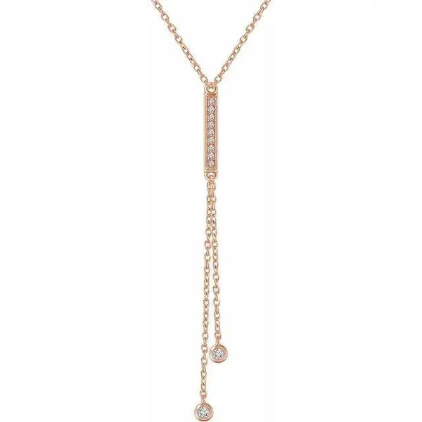 14K Gold Diamond Y Necklace – 1/10 Carat Lariat Pendant - 3