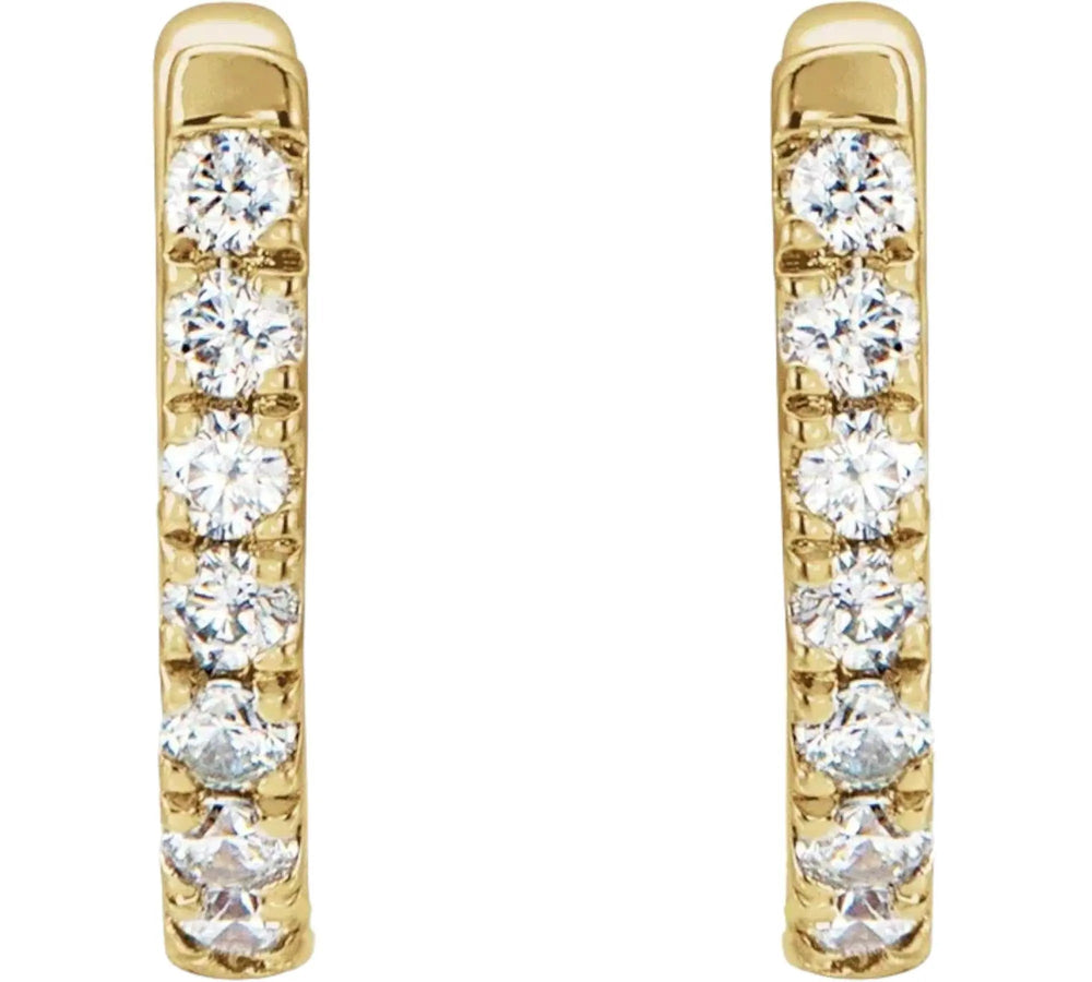 Small and elegant diamond hoop earrings in solid gold