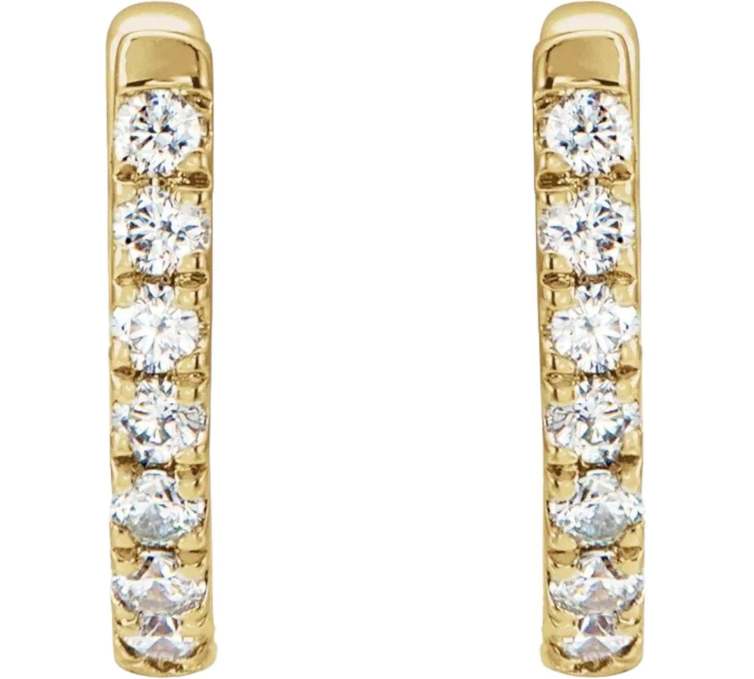 Small and elegant diamond hoop earrings in solid gold