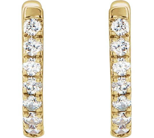 Small and elegant diamond hoop earrings in solid gold