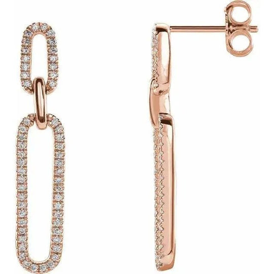 Elegant 14k gold paperclip link earrings featuring sparkling diamonds – perfect for special occasions.