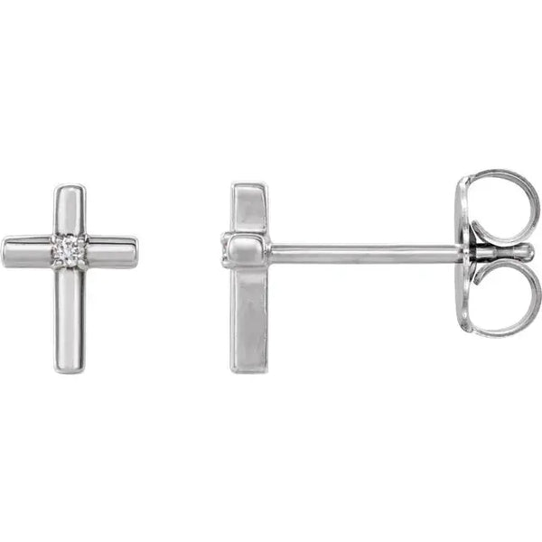 14K Gold Cross Stud Earrings with Diamond Center – Elegant Jewelry for Women - 2