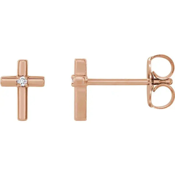 14K Gold Cross Stud Earrings with Diamond Center – Elegant Jewelry for Women - 3