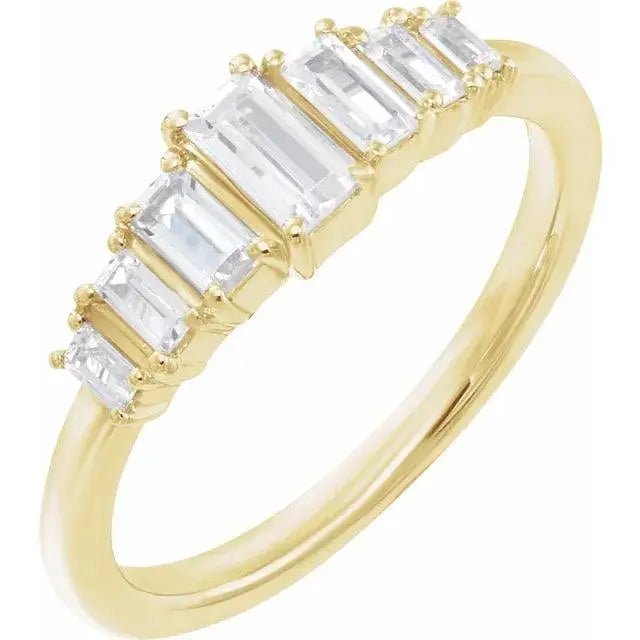 Baguette diamond band in 14K gold featuring VS lab-grown stones, handcrafted in NYC.