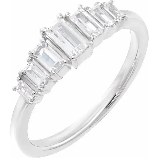 Handcrafted diamond ring with baguette stones in white gold