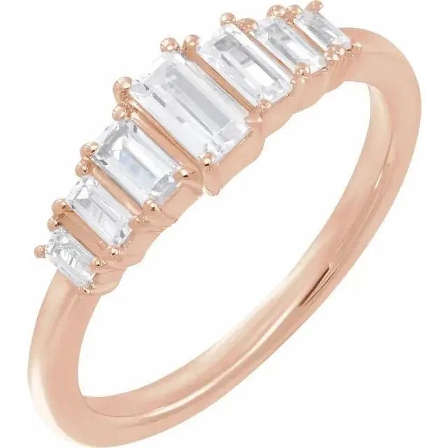 Rose gold baguette-cut diamond ring with classic luxury