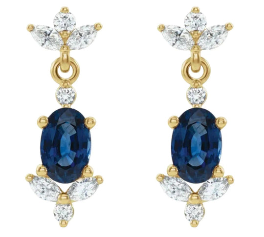 Luxurious blue sapphire earrings with natural diamonds in a thorn-inspired design