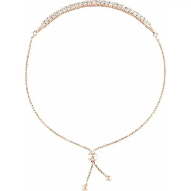 Rose gold version of the 14K Gold Bolo Bracelet with adjustable slider and diamond accents. A handcrafted luxury jewelry piece for refined elegance.