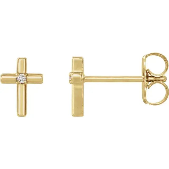 14K gold cross studs with square diamonds by Dimitrios Creations