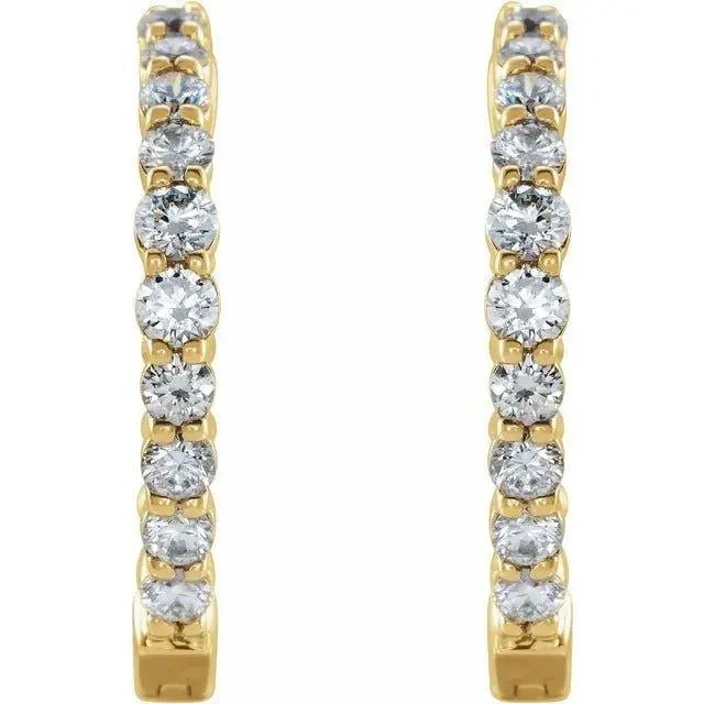 14K gold diamond eternity hoop earrings in white gold