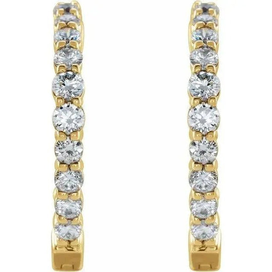 14K gold diamond eternity hoop earrings in white gold