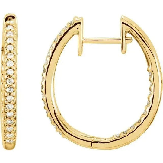 14K gold diamond hoop earrings with hinged design