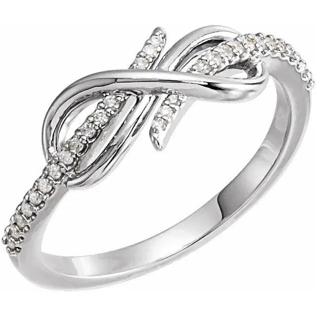 Side view of 14K Gold Diamond Infinity Knot Ring highlighting craftsmanship.