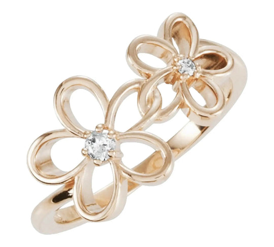 Handcrafted floral ring in rose gold with diamonds