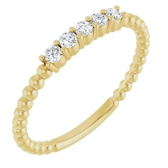 14K gold diamond stackable bead ring with minimalist design