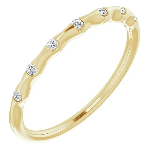 14K gold diamond stackable curved petite ring with minimalist design