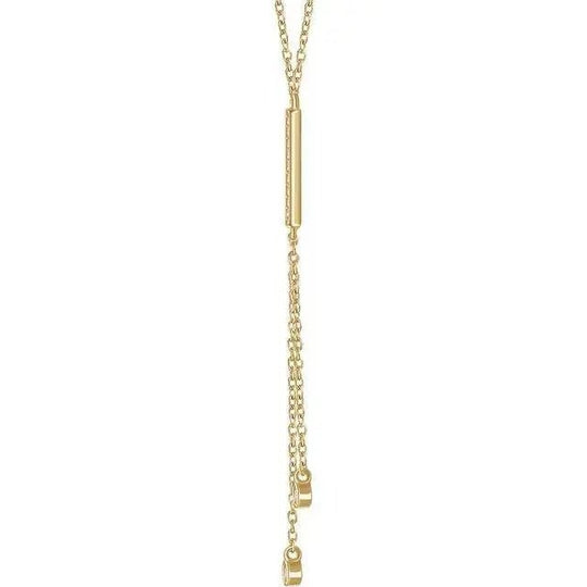 Close-up of Y-shaped diamond lariat necklace in 14K gold