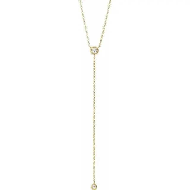 Close-up photo of 1.5ct diamond Y necklace in 14K gold, handcrafted in NYC.