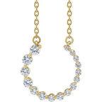 Close-up photo of 3/8ct graduated diamond necklace in 14K gold, handcrafted in NYC.