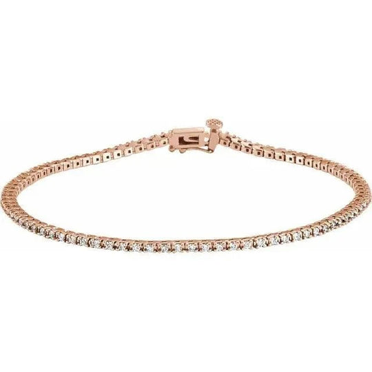 Sustainable luxury: rose gold diamond tennis bracelet with lab-grown stones.