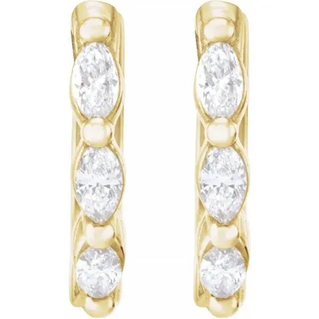 Close-up of marquise diamond hoop earrings with secure clasp