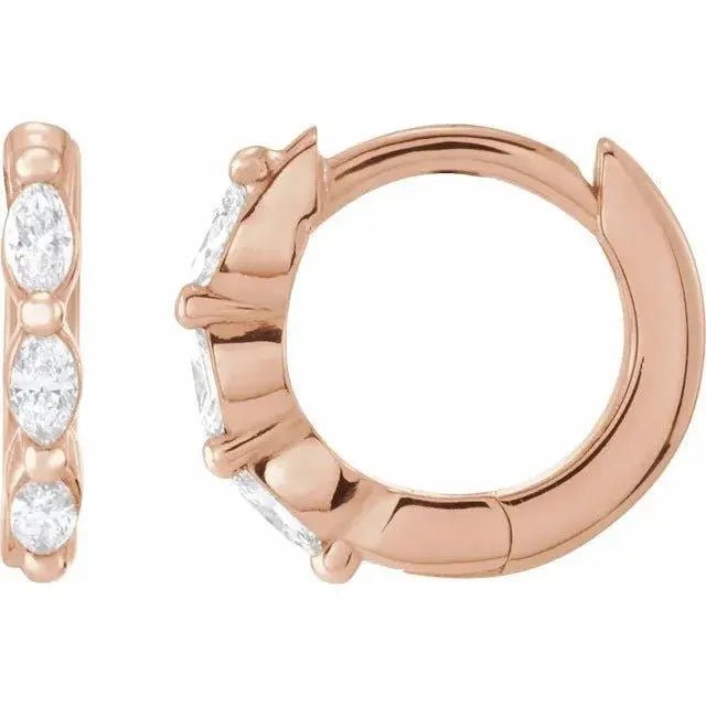 Rose gold diamond hoop earrings with a sleek design