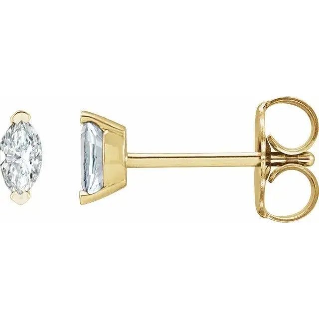 Minimalist marquise diamond earrings in yellow gold for women.