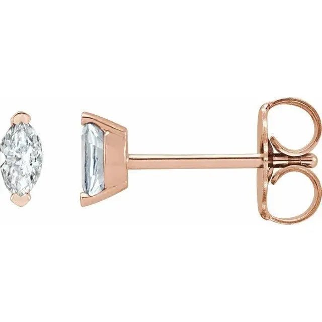 Elegant marquise cut diamond earrings in solid 14k rose gold.