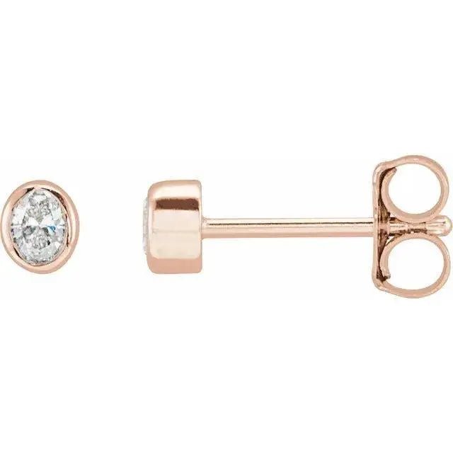 Elegant oval diamond stud earrings in 14K gold bezel setting