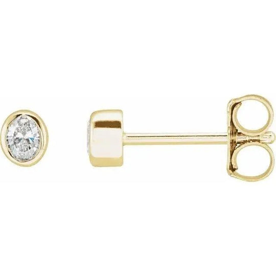 14K gold oval diamond bezel stud earrings with timeless design