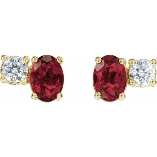 Oval ruby and diamond earrings in 14K gold for formal occasions