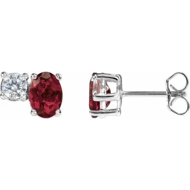 Timeless oval ruby earrings adorned with natural diamonds