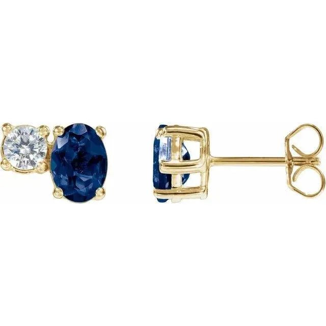 14K gold oval sapphire earrings with diamonds for elegant looks