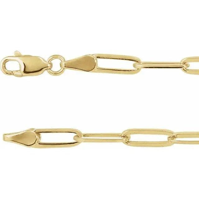 14K gold paperclip chain bracelet in yellow gold with 2.5mm width