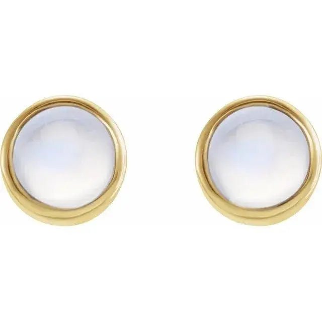 Elegant bezel-set rainbow moonstone earrings in gold