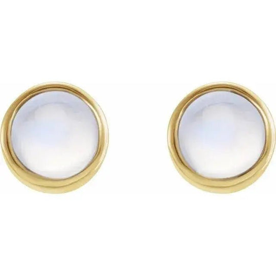 Elegant bezel-set rainbow moonstone earrings in gold