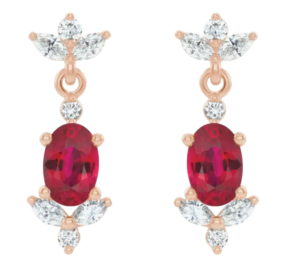 Vibrant ruby earrings adorned with sparkling natural diamonds