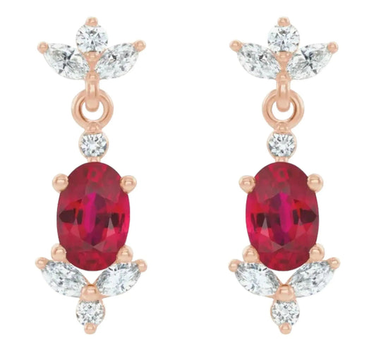 Vibrant ruby earrings adorned with sparkling natural diamonds