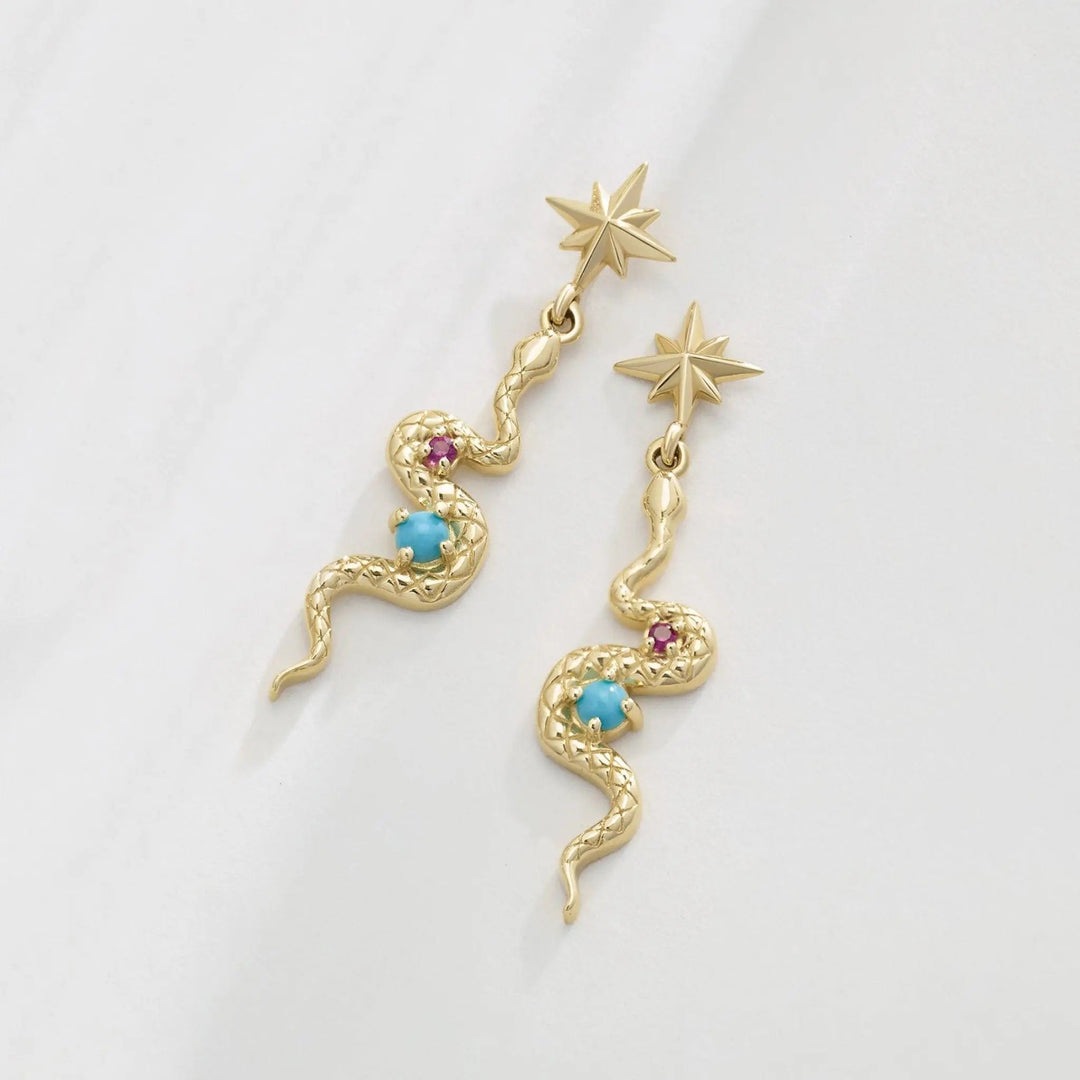 Handcrafted 14K gold earrings with snake motif