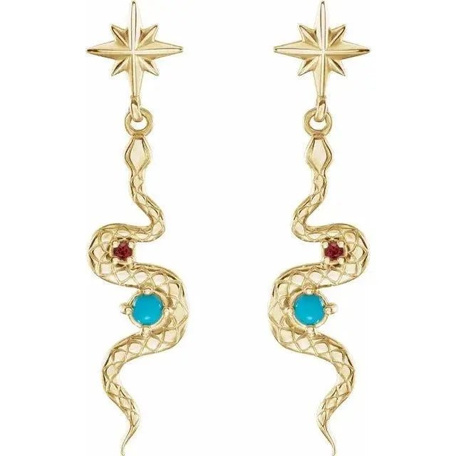 Yellow gold snake earrings featuring detailed craftsmanship