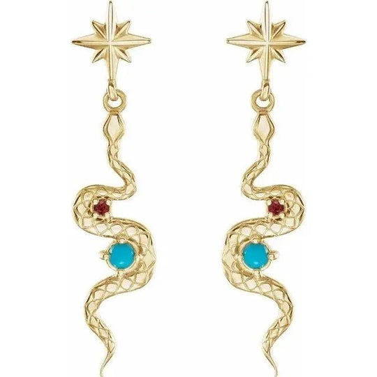 Yellow gold snake earrings featuring detailed craftsmanship