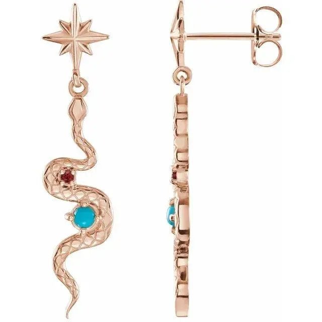 Rose gold serpent earrings with a bold silhouette