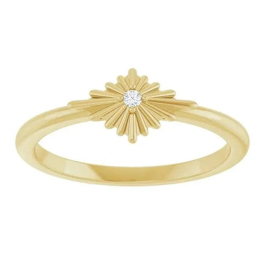 Elegant 14K gold starburst diamond ring with a celestial-inspired design. A custom luxury jewelry piece perfect for sophisticated women.