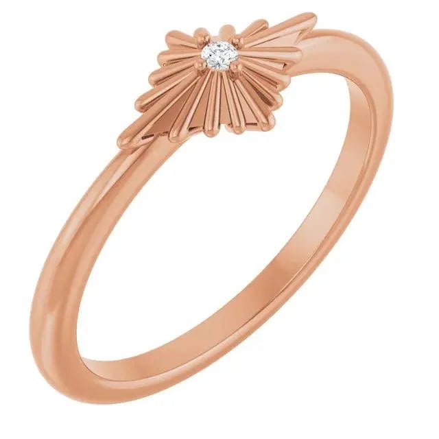 Rose gold 14K starburst diamond ring featuring a radiant celestial design. A bespoke luxury jewelry piece for women who adore elegance.