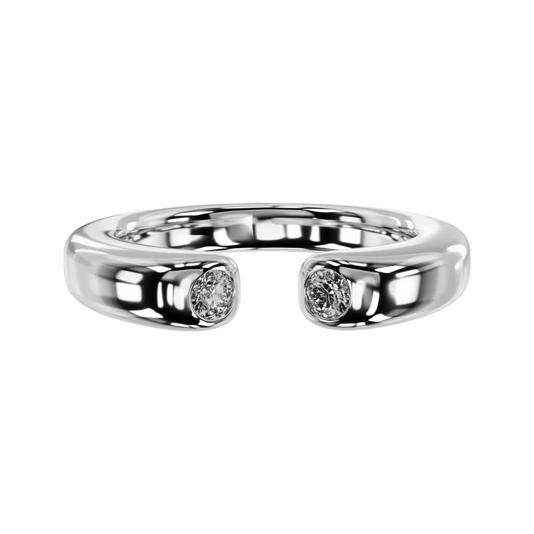 Minimalist Astra Ring in 14K white gold with VS diamonds, featuring an open band design and smooth polished finish for a refined statement piece.